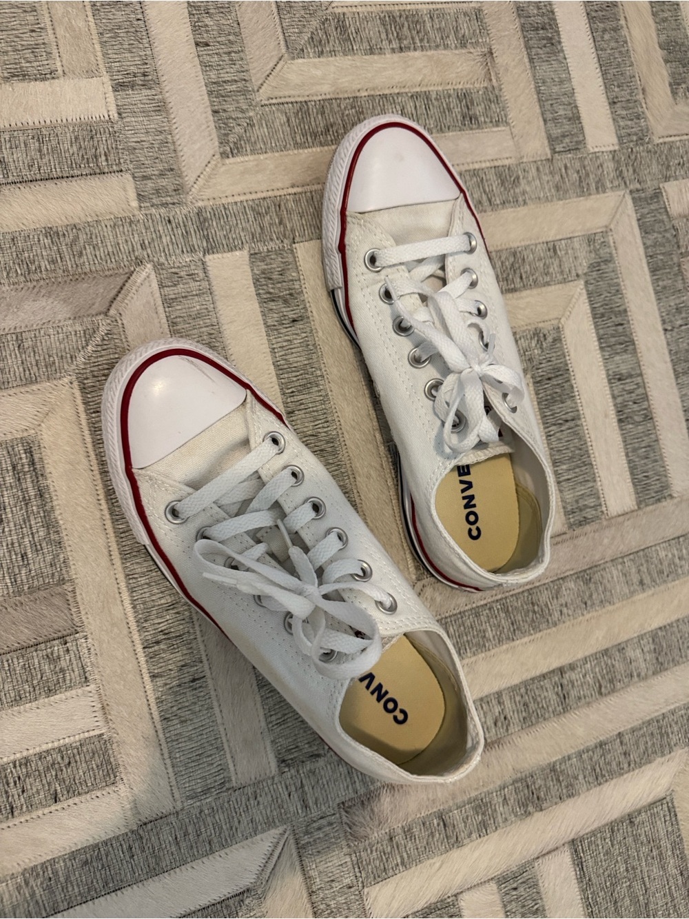 Converse White Low-Top Sneakers with Red Trim